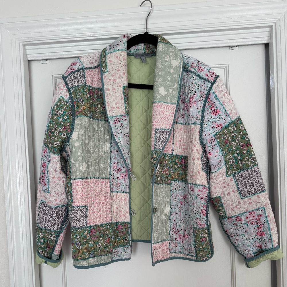 Anthropologie Patchwork Jacket - Pink, Green, Blue